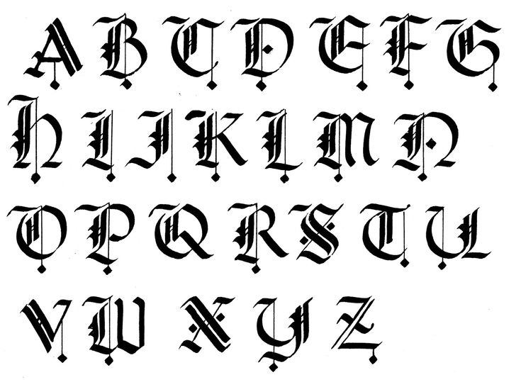 an old english alphabet with the letters and numbers in black ink on a white background