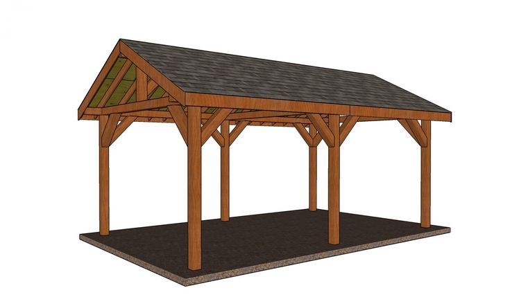 a wooden pavilion with roof and shinding on the sides, in front of a white background