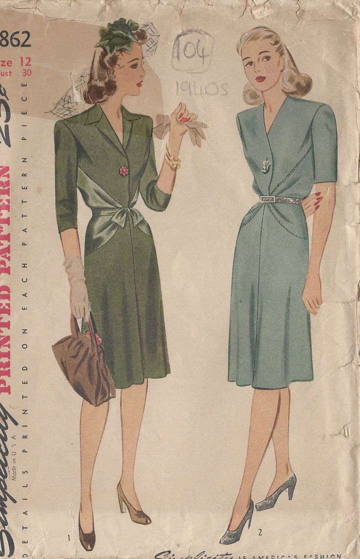 ~ Circa/Date: 1943 ~ Details:   Two style variation DRESS ~ Size/Measurements:     ~ Size: 12   ~ BUST: 30″   ~ Waist: 25″    ~ Hip: 33″  (Inches) ~ Please Note: ~ You are buying a 'Professional Reproduced' copy of this sewing pattern. Copied from the original sewing pattern. Produced in Full Scale Pattern Pieces ready to cut with full instructions included. Reproduced on high quality 50 gm paper with black ink, durable and easier for reuse. Printed by a Professional Printing Company.   ~ With this product comes an accompanying 'Booklet' and inside the Booklet it includes: ~ A 2-page Instructions and Illustrations on 'How to Adjust Your pattern to your Personal Measurement.' ~ Personal Measurement Chart ~ Body Form Illustrations ~ Fitting Checklist ~ Metric Equivalency Chart ~ Note Pages ~ Wartime Fashion, Fashion 1940s, 1940's Fashion, Fur Coat Vintage, 1940s Style, Scale Pattern, Vintage Dress Patterns, 40s Fashion, 1940s Dresses