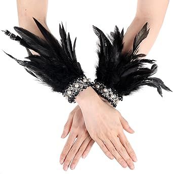 COMNICO Feather Wrist Cuffs for Women, 1Pair Gothic Floral Lace Wings Gloves Bracelets Wristband Feather Arm Sleeve Black Wrist Cuffs for Party Cosplay Halloween Swan Witch Costume Accessory Campfire Party, Lace Wings, Feather Cuffs, Raven Cosplay, Raven Feather, Gothic Floral, Arm Accessories, Feather Bracelet, Witch Costume