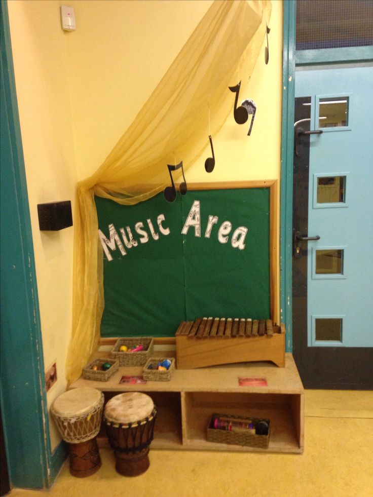 there is a music area with musical instruments