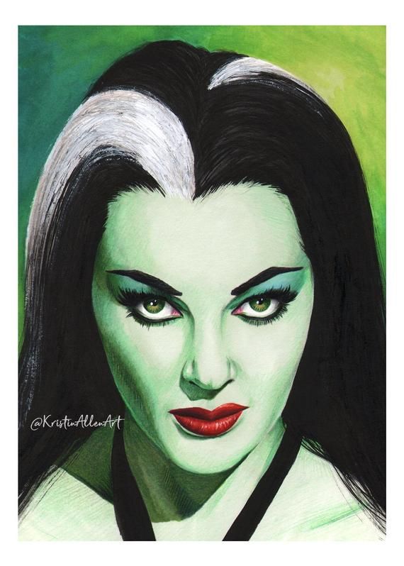 a painting of a woman with black hair and green eyes