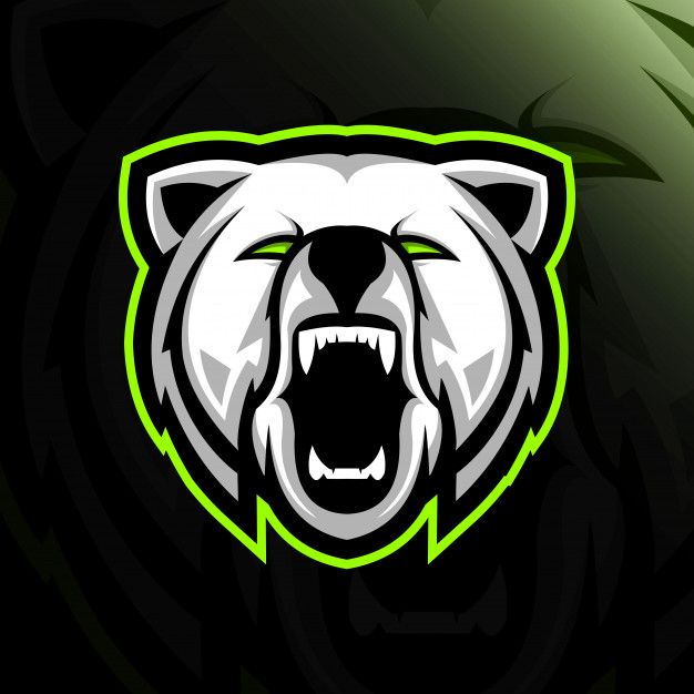 an angry bear's head with green and black background