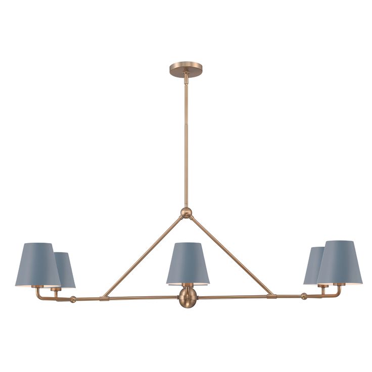 Xavier 6 Light Chandelier in Blue - The Well Appointed House Piano Room Lighting, Breakfast Table Light Fixture, Linear Chandelier Dining Room, Modern Kitchen Lighting, 6 Light Chandelier, Dining Room Blue, Holiday Storage, Permanent Residence, Storage Closet