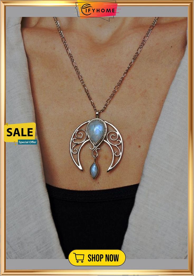 Silver Natural Opal Moonstone Cutout Necklace Ethnic Vintage Jewelry Silver Moon Bohemian Jewelry, Bohemian Moon Shaped Jewelry With Natural Stones, Handmade Bohemian Moon Jewelry, Nickel Free Crescent Bohemian Necklaces, Nickel-free Crescent Bohemian Necklaces, Bohemian Crescent Nickel-free Necklaces, Bohemian Moon-shaped Necklace With Natural Stones, Nickel-free Crescent Bohemian Necklace, Bohemian Jewelry With Moon Charm And Labradorite