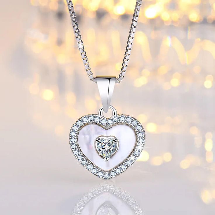 Heart in Heart Pendant Necklace With Zirconia Gemstones 925 Sterling Silver - Mounteen White Clavicle Chain Heart Necklace For Anniversary, White Heart Clavicle Chain Necklace For Anniversary, Anniversary White Heart Clavicle Necklace, Double Heart Cubic Zirconia Jewelry, Double Heart Diamond White Cubic Zirconia Jewelry, Diamond White Double Heart Cubic Zirconia Jewelry, Heart-shaped Cubic Zirconia Jewelry For Valentine's Day, Crystal Double Heart Necklaces For Wedding, Elegant Double Heart Cubic Zirconia Necklace