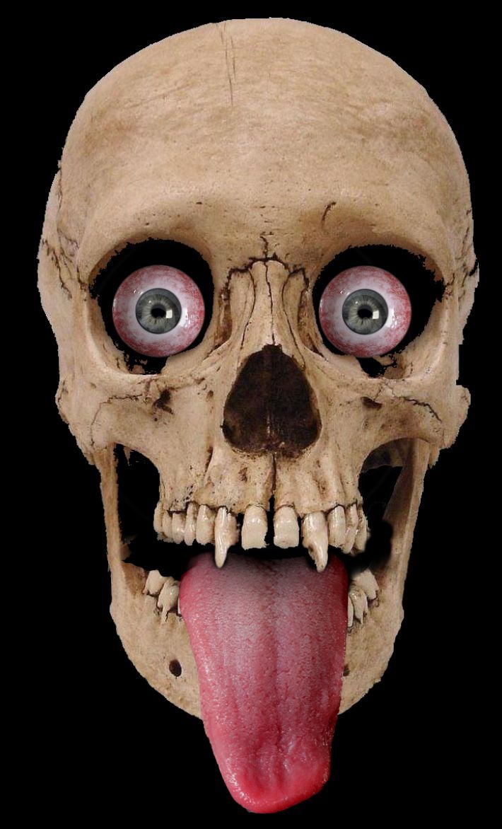 a human skull with its tongue sticking out