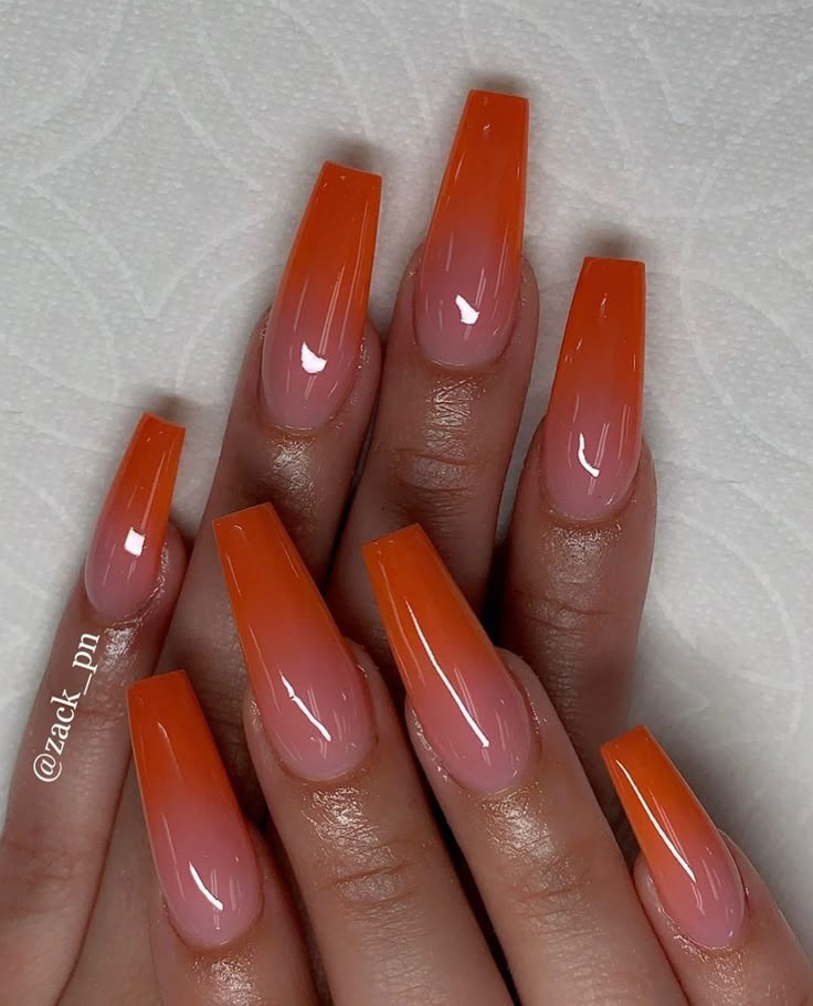 Orange Ombre Nails, Orange Acrylic Nails, Nails Short Acrylic, Orange Nail Designs, Fall Acrylic, Nails Orange, Orange Nail, Nails Dark, Nails Brown