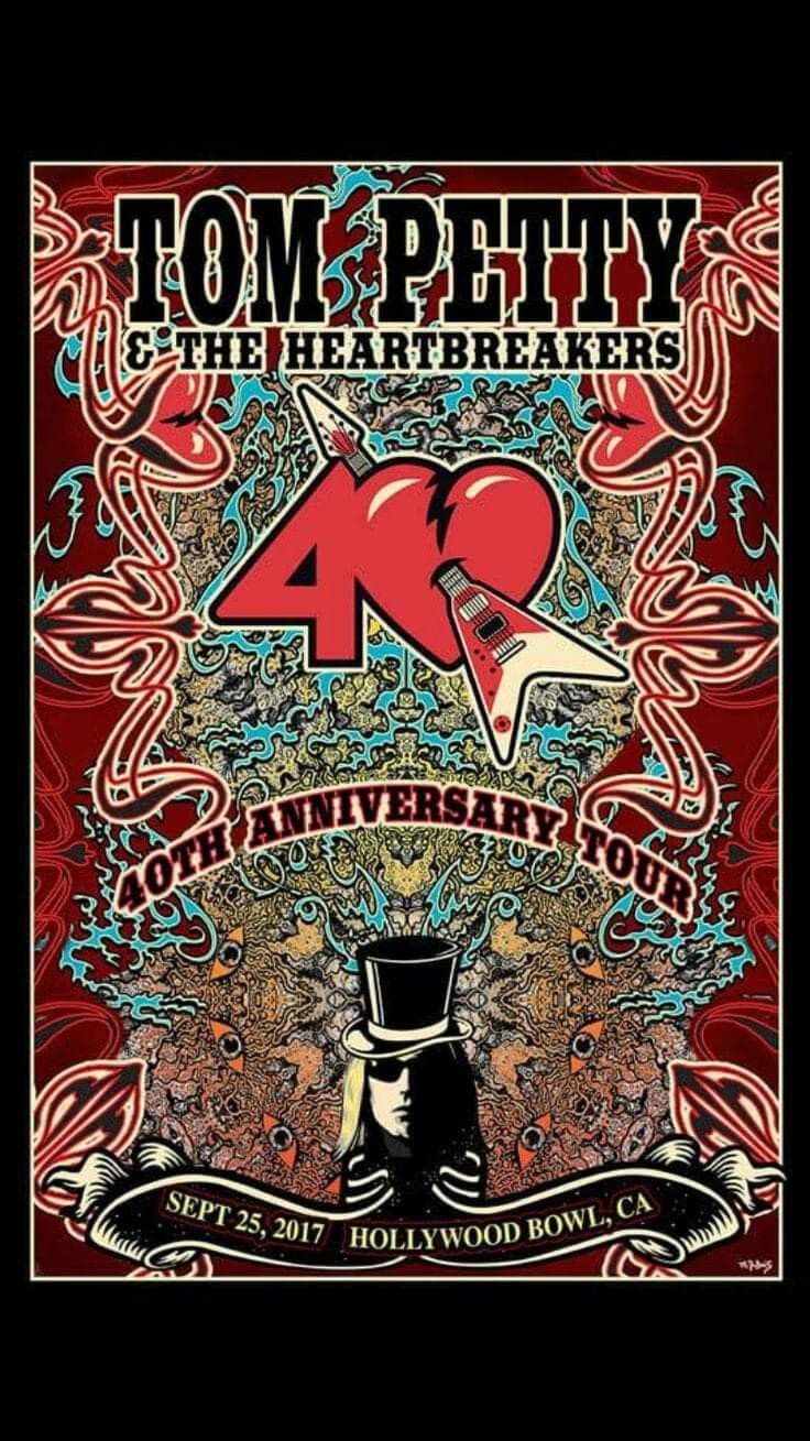 the poster for tom petty's 30th anniversary show is shown in blue and red