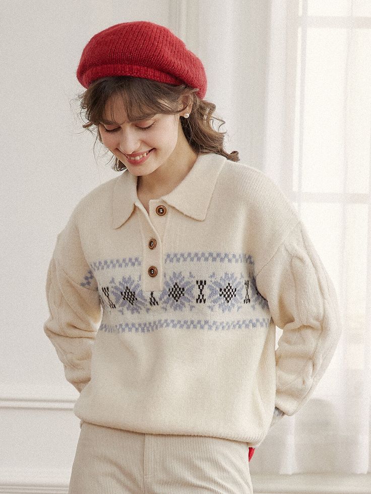 Embroidered Sweater Outfit, Shein Brasil, Simple Retro, Pre Fall Collection, Check Fabric, Fair Isle Pattern, Handmade Embroidery, Fair Isle Knitting, Love Vintage