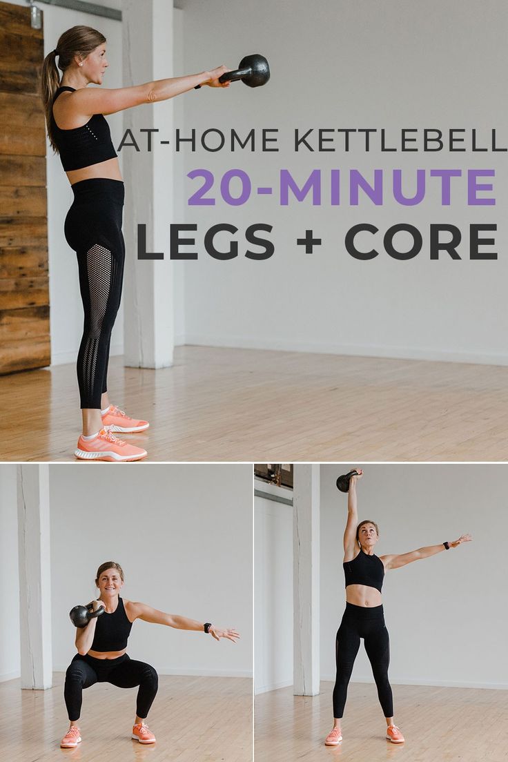 the woman is doing exercises with kettlebells in her hands and leggings