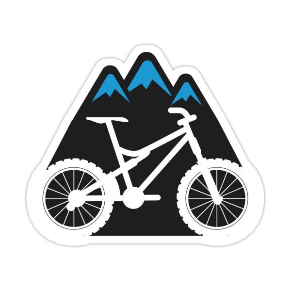 a mountain bike sticker with mountains in the background