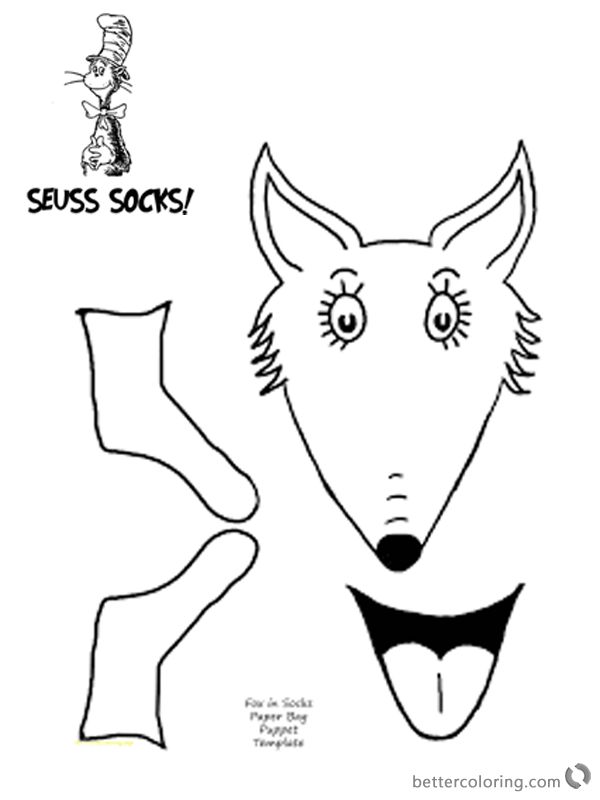 a drawing of a wolf with the words seuss socks on it's face