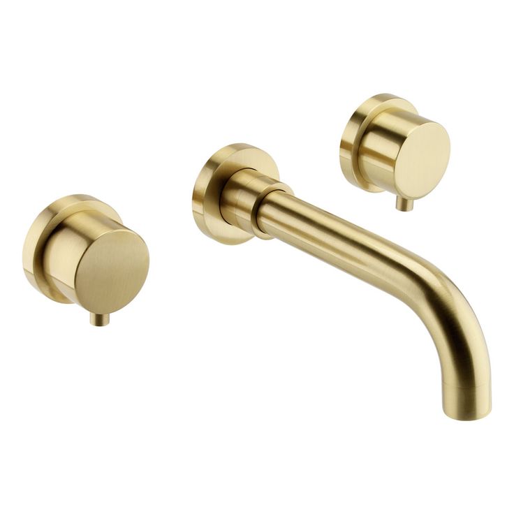 an image of two handles on a wall mounted faucet in brushed brass finish