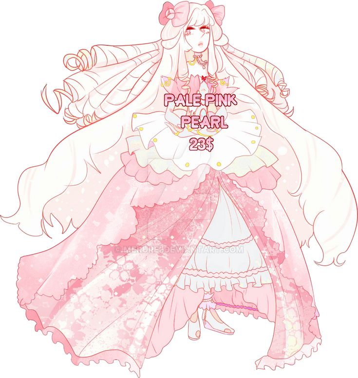 a drawing of a girl in pink dress with the words pale pink pearl on it