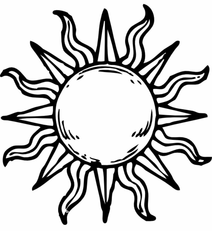 a black and white drawing of the sun