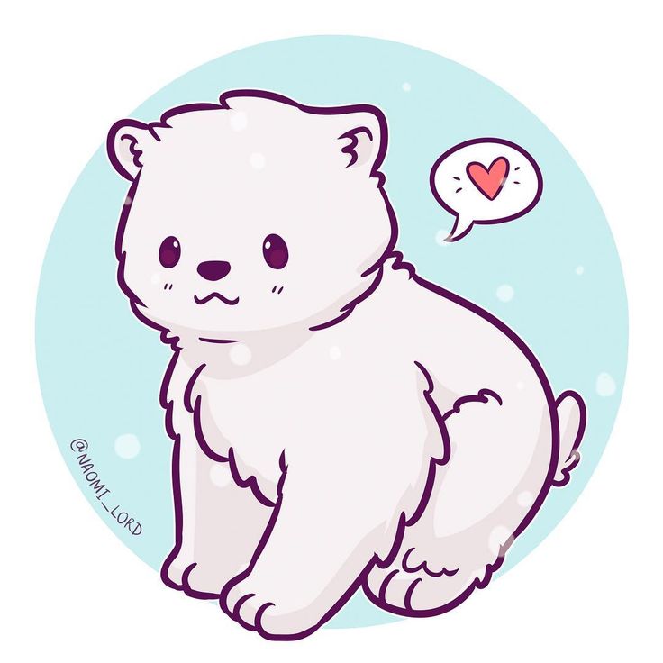 a white polar bear sitting down with a thought bubble above it's head and an i love you sign in the background