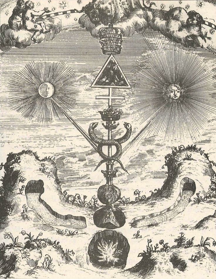 an image of the sun and moon with other things around it in black and white