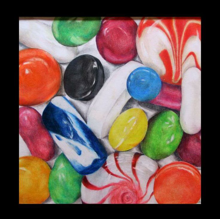 this is a drawing of some kind of candy gummy candies and lollipops