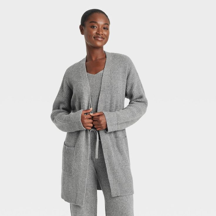 Wear this Sweater Robe from Auden™ over any of your favorite PJs for a cozy outfit that's perfect for lazy days. Made of a midweight cotton-rich fabric blend, this solid-color sweater robe features a classic shaker-knit pattern and dropped-shoulder long sleeves with ribbed wrists. The open-front style allows for easy layering, while the side vents and patch pockets complete the design with an airy feel and space for stashing small items. Auden™: Comfort true to every shape & hue. Cotton Cozy Fit Sweater For Loungewear, Cozy Sweater For Loungewear In Fall, Cozy Cotton Sweater For Loungewear, Cozy Sweater For Fall Loungewear, Comfy Soft Knit Outerwear For Loungewear, Comfy Soft Knit Outerwear For Casual Wear, Cozy Sweater For Loungewear, Cozy Soft Knit Outerwear For Loungewear, Cozy Lounging Sweater With Ribbed Cuffs