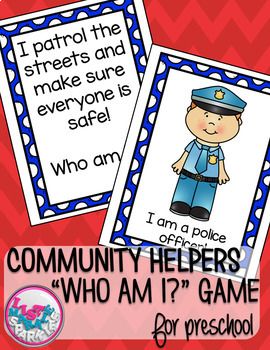 two posters with the words community helpers who am i? game for pre school