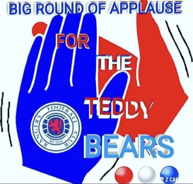 a poster with the words for the teddy bears in blue, red and white colors