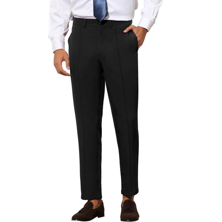 The tapered leg design of the pleated front dress pants can show your different taste of fashion. The solid color tapered dress pants are simple, stylish and professional. Perfectly match up with your dress shirts, polo shirt, suit jacket, waistband and shoes to show a business or casual style. Great gift for your friend, boyfriend, and your father. Classic Tapered Formal Bottoms, Elegant Pleated Dress Pants For Semi-formal Occasions, Elegant Semi-formal Pleated Dress Pants, Elegant Pleated Semi-formal Dress Pants, Formal Solid Tapered Leg Dress Pants, Elegant Tapered Bottoms For Business Casual, Semi-formal Solid Dress Pants With Pressed Crease, Pleated Straight Leg Dress Pants For Business Casual, Elegant Pleated Dress Pants With Tapered Leg