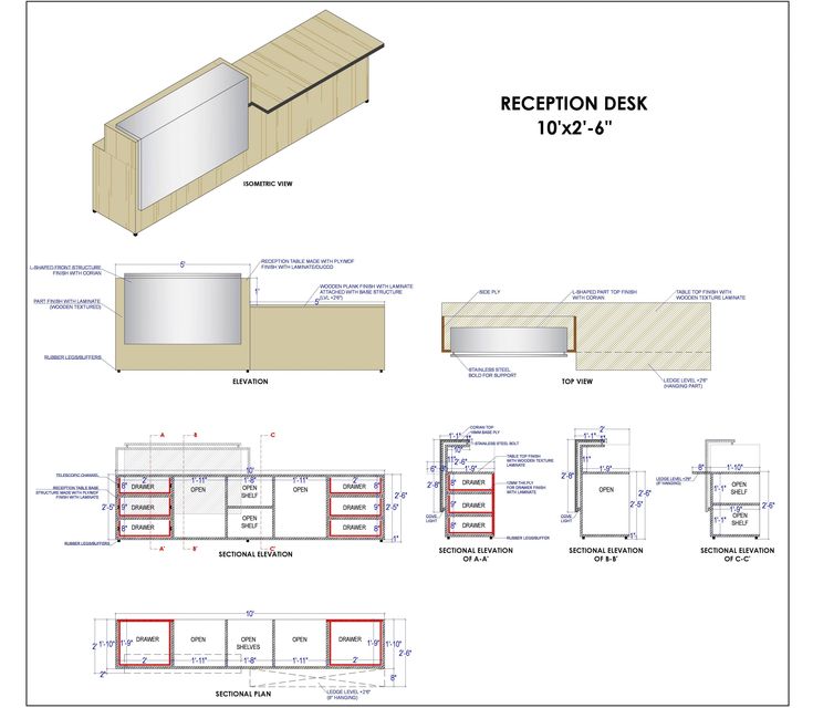 the plans for a reception desk