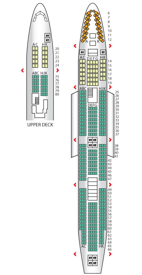 an airplane plan showing the upper deck and lower deck