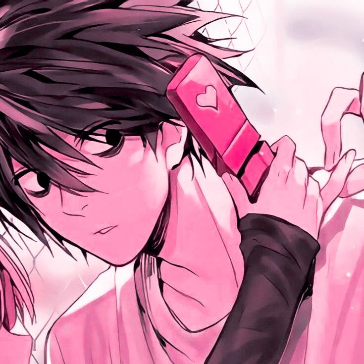 an anime character holding a cell phone to his ear