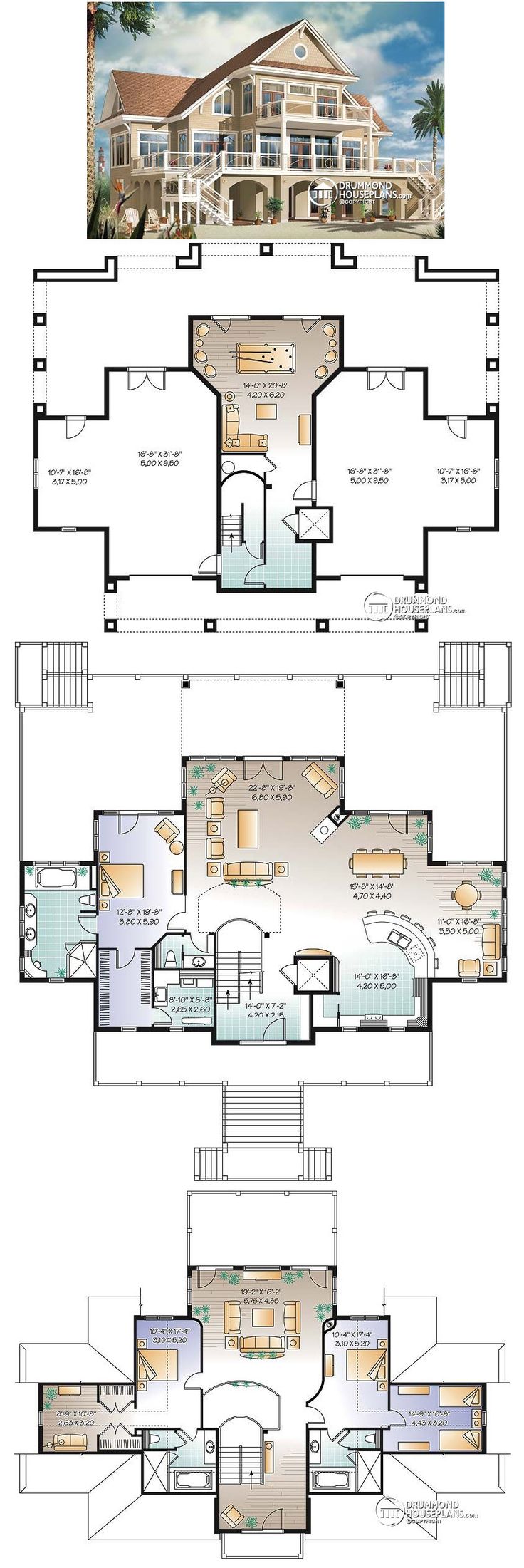 two story house plans with multiple levels and lots of rooms