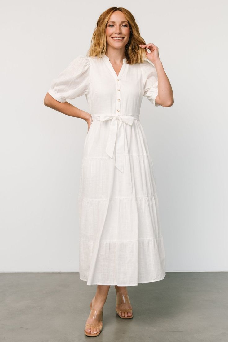 Camille Maxi Dress | Off White - Baltic Born Tiered Midi Skirt, Baltic Born, Waist Sash, White Cotton Dress, Mid Length Sleeves, Off White Color, Cup Size, Newborn Photos, Mid Length