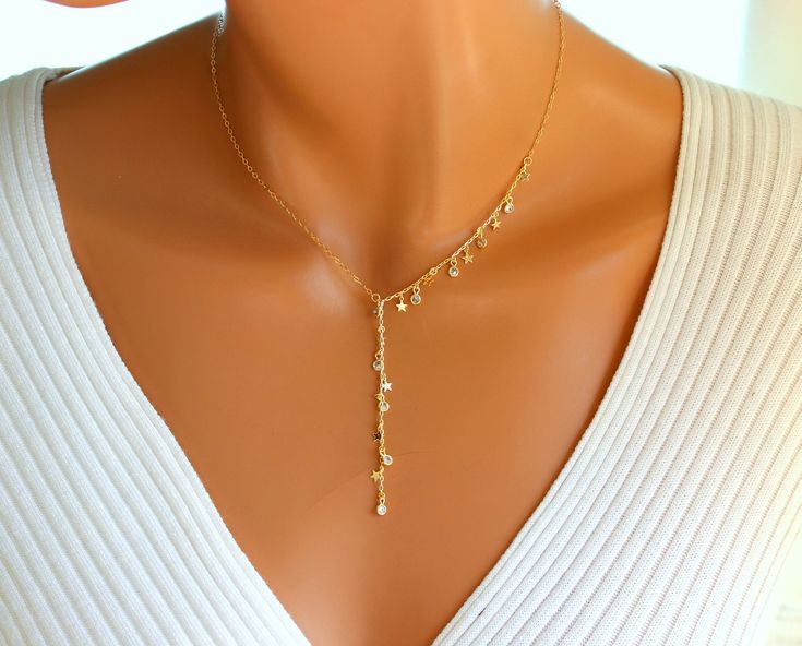 BEST SELLER Gold Lariat Nercklace Women Gold Rosary Necklace Star Bezel Chain Necklaces Y Style Choker Necklace Girls Unique Gift for her Gold Rosary Necklace, 14kt Gold Jewelry, Flower Necklace Gold, Gold Rosary, Clean Sterling Silver, Necklace Star, Girls Unique, Rosary Necklace, Tiny Star