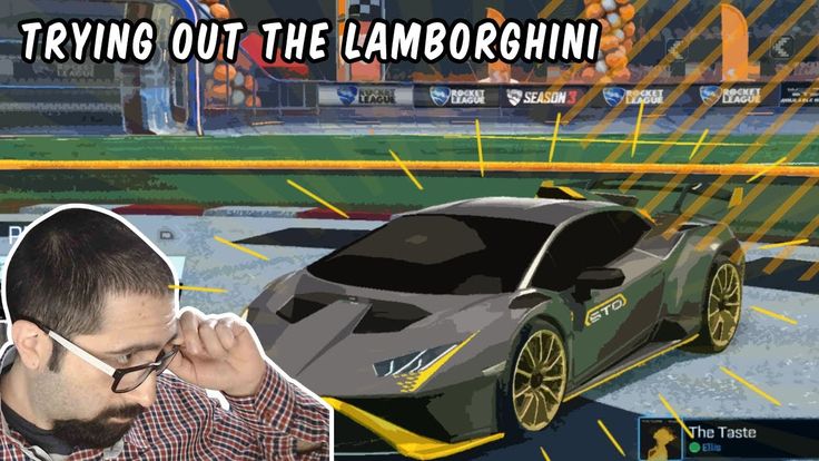 a man in glasses looking at a car with the caption trying out the lamborgshini