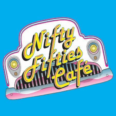 the logo for niffyy frittes and coffee, with an image of a pink