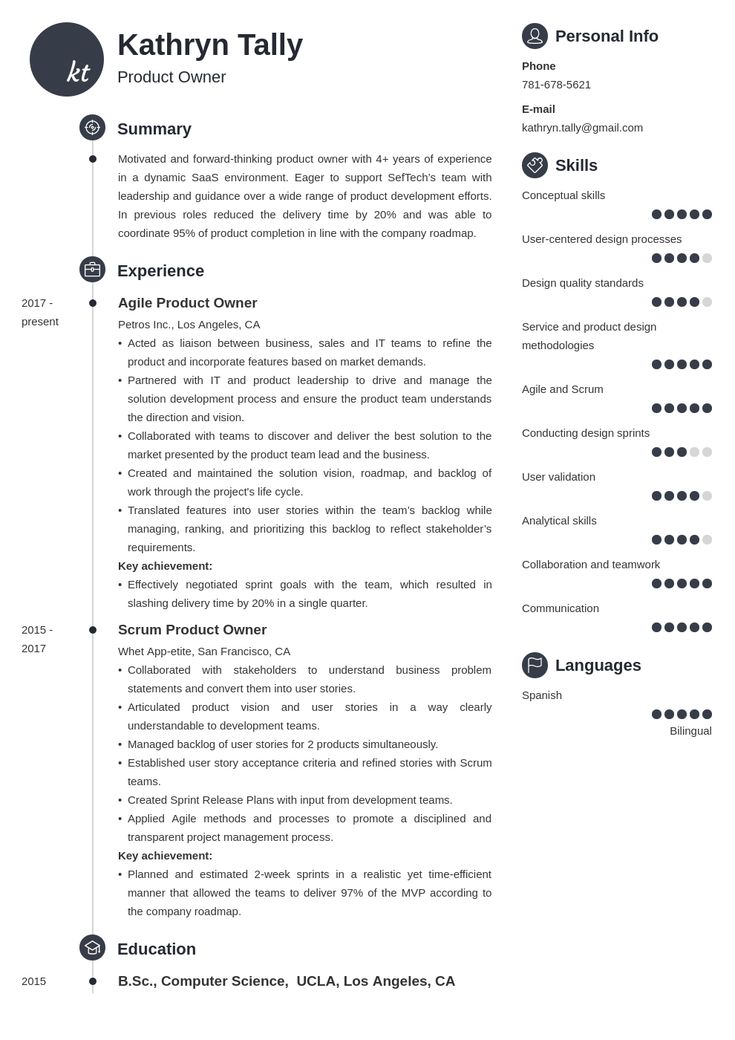 product owner resume example template primo | Resume examples, Job ...