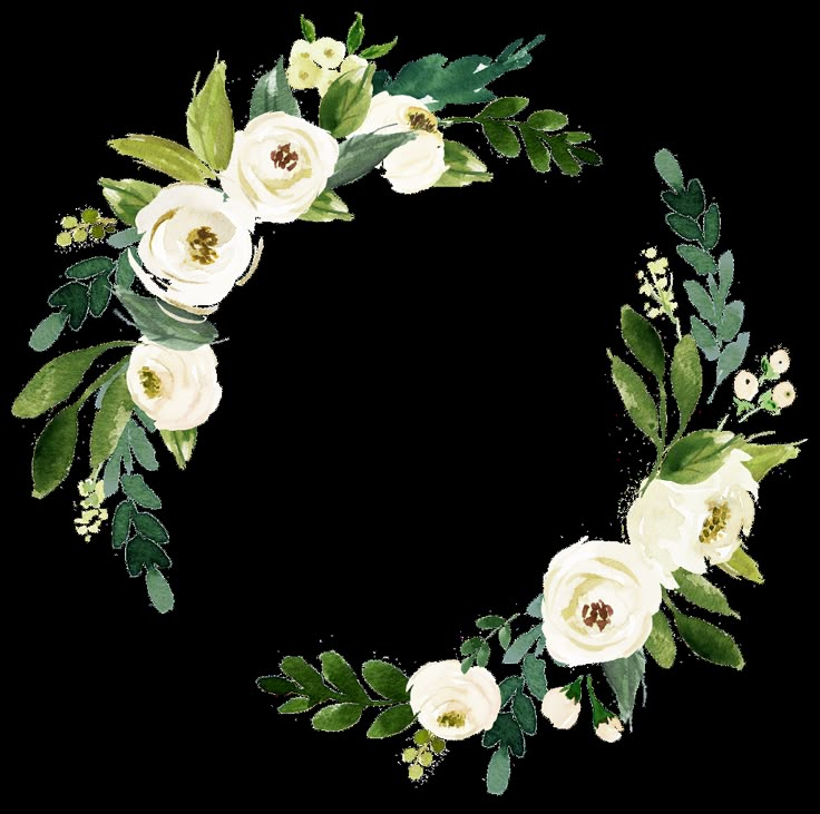 a wreath with white flowers and green leaves