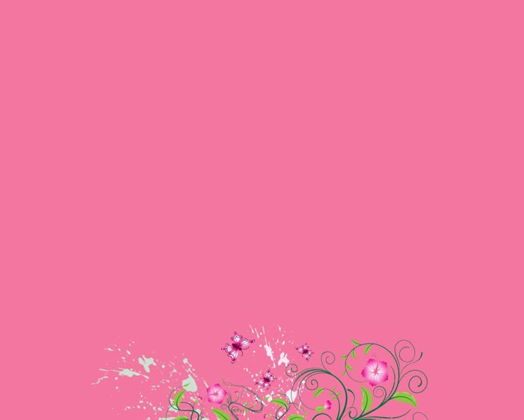 a pink background with flowers and swirls on the bottom right corner is an empty vase