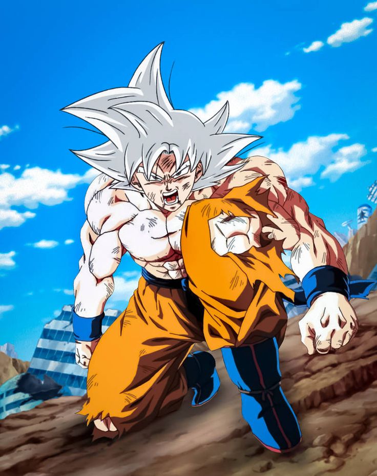 the dragon ball fighter is running in front of a blue and white sky with clouds