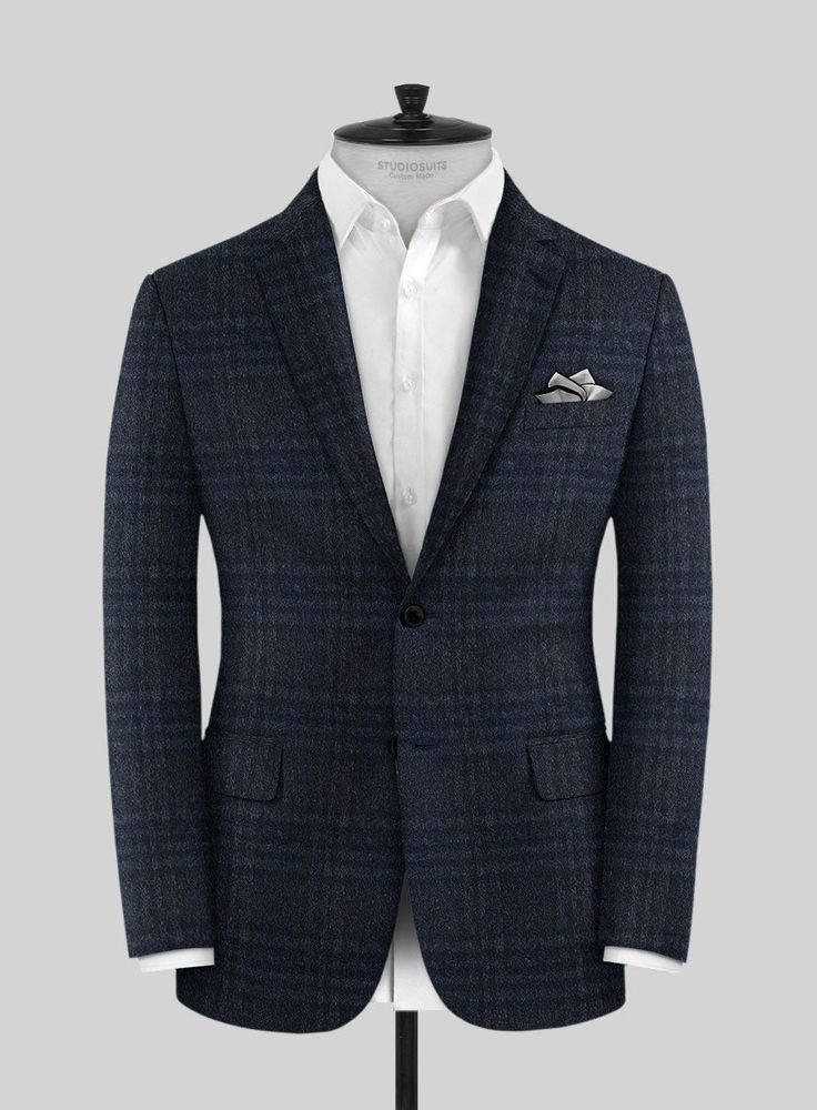 Experience the pinnacle of luxury and versatility with our Blue Isotta Cashmere Jacket, meticulously designed for the modern man. Crafted from premium cashmere fabric, this jacket embodies timeless sophistication. The distinguished blue hue and plaid pattern pay homage to classic elegance, while the incredibly soft cashmere fabric adds a contemporary touch of opulence. Whether you're attending a formal event or seeking a refined addition to your casual wardrobe, this jacket is remarkably versati Semi-formal Blue Wool Tweed Jacket, Luxury Semi-formal Tweed Jacket With Concealed Placket, Formal Single-breasted Cashmere Outerwear, Luxury Cashmere Single-breasted Blazer, Blue Single-breasted Tweed Jacket With Notch Lapel, Cashmere Jacket, Cashmere Fabric, Rich Color Palette, Black Button