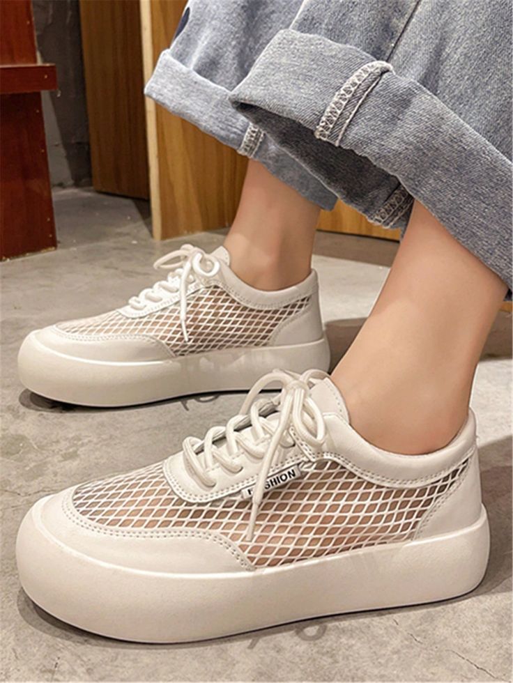 These White College Style Mesh <a href="https://canaryhouze.com/collections/women-canvas-shoes" target="_blank" rel="noopener">Sneakers</a> are both comfortable and stylish. Made with breathable mesh material Breathable Synthetic Lace-up Platform Sneakers, White Mesh Platform Sneakers With Rubber Sole, Trendy Breathable Canvas Shoes With Round Toe, White Mesh Platform Sneakers With Laces, Summer Streetwear Lace-up Running Shoes, Comfortable Mesh Lace-up Sneakers, Trendy White Breathable Canvas Shoes, White Mesh Lace-up Platform Sneakers, White Breathable Mesh Platform Sneakers