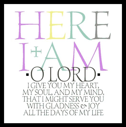 the words here i am and o lord are in different colors