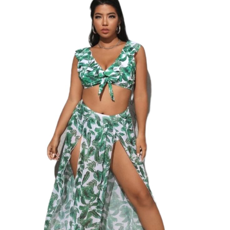 Nwt Tropical Bikini Swimsuit & Beach Skirt 3 Piece Set You Will Definitely Turn Some Heads With This 3 Pack Swimsuit. It Come With Top And Bottom With Attached Coverup Skirt Wireless Bra High Waisted High Stretch Removable Padding 82%Polyester, 18% Elastane Bust 46.9 - 49.2 In Top Length 14.2 In Waist 39 - 41.3 In Fast Shipping One-piece Beachwear Swim Skirt For Beach Season, One-piece Swim Skirt For Summer Vacation, White Two-piece Bottoms For Vacation, Summer One-piece Swim Skirt For Beach Party, One-piece Swim Skirt For Beach Party, Two-piece Beachwear Bottoms For Beach Season, One-piece Beach Party Swim Skirt, High Waist Tropical Print Swimwear For Beach, One-piece Beachwear Swim Skirt For Beach