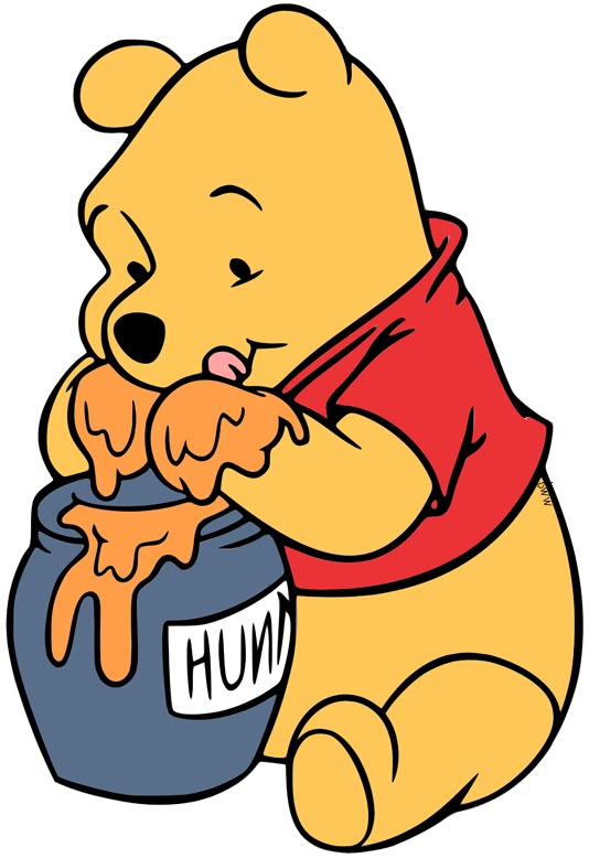 winnie the pooh eating honey out of a pot