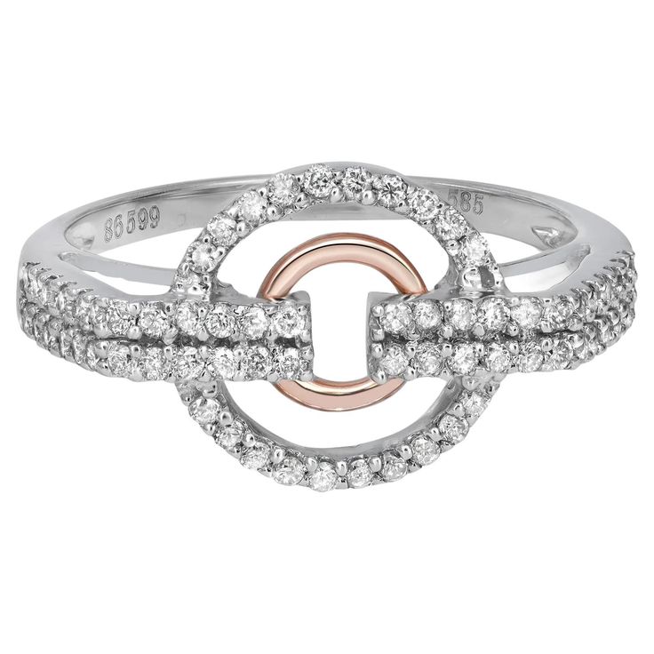 a white and rose gold ring with diamonds