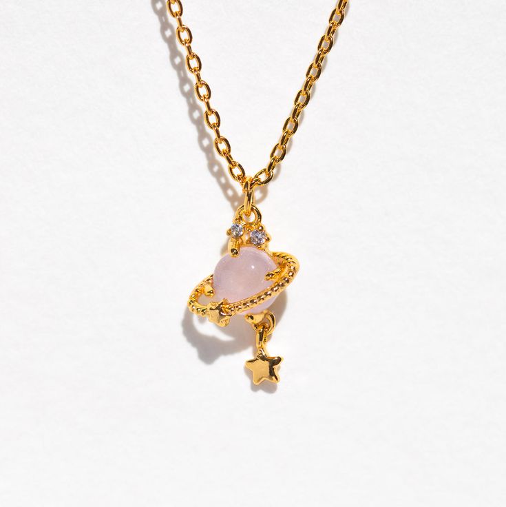 Rose Gold Crystal Necklace With Clavicle Chain, Rose Gold Clavicle Chain Crystal Necklace, Adjustable Cute Charm Necklaces, Trendy Crystal Clavicle Chain Necklace For Gifts, Cute Gold Dangle Necklaces, Feminine Pendant Charm Necklace With Delicate Chain, Trendy Pendant Charm Necklace For Her, Trendy Pendant Charm Necklaces For Her, Cute Pendant Jewelry Gift For Her