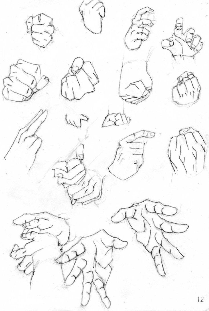 hand gestures drawn in pencil on white paper