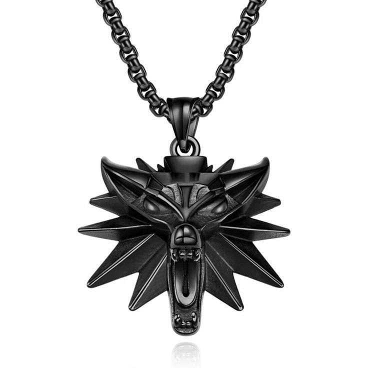 Black Witcher Wolf Pendant Necklace For Men Punk Rock Retro Jewelry Chain 24" | eBay Punk Metal Necklaces For Cosplay, Punk Metal Necklace For Cosplay, Punk Style Metal Necklace For Cosplay, Black Alloy Halloween Jewelry, Black Alloy Jewelry For Halloween, Black Metal Necklace For Cosplay, Punk Style Black Necklace For Gift, Black Alloy Punk Necklace, Black Punk Jewelry With Chain