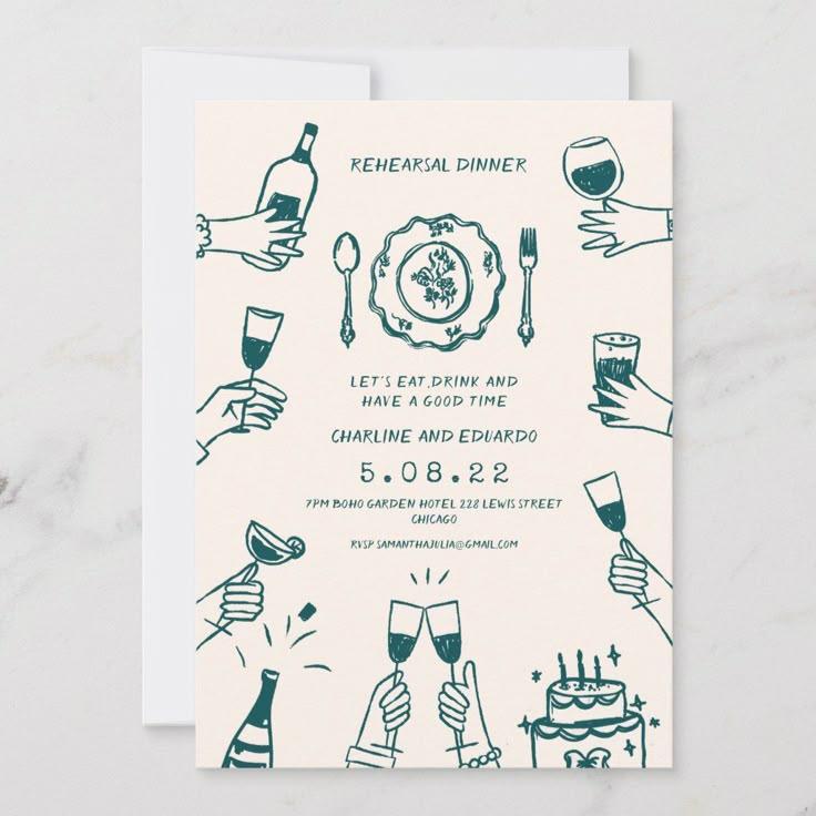 Hand drawn Funky Contemporary Rehearsal Dinner Invitation | Zazzle in ...