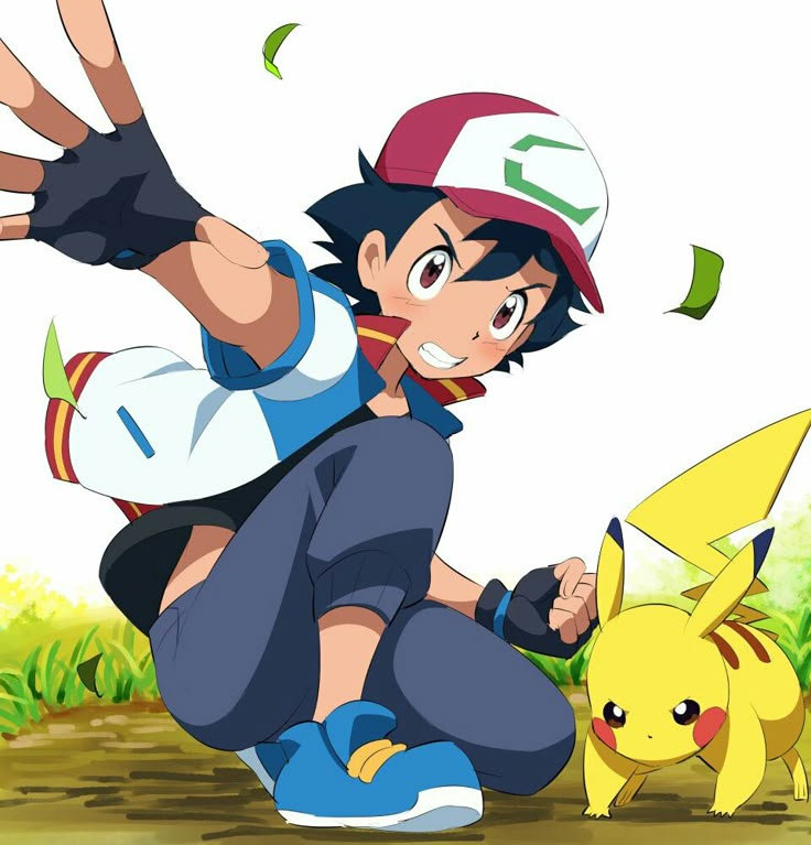 a person kneeling down next to a pikachu